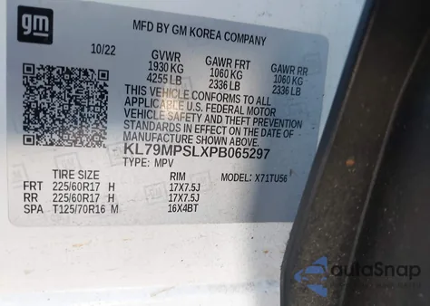 2023 Chevrolet Trailblazer Fwd Lt from USA, damaged, VIN KL79MPSLXPB065297